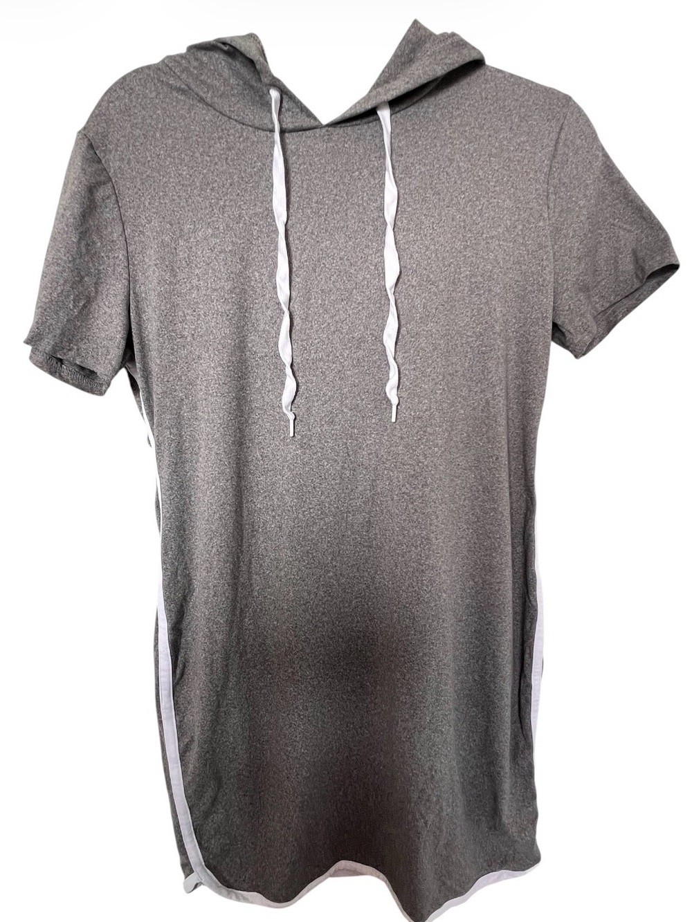 Stella Tweed Heather Gray Short-Sleeve Hooded Tee with White Drawstrings